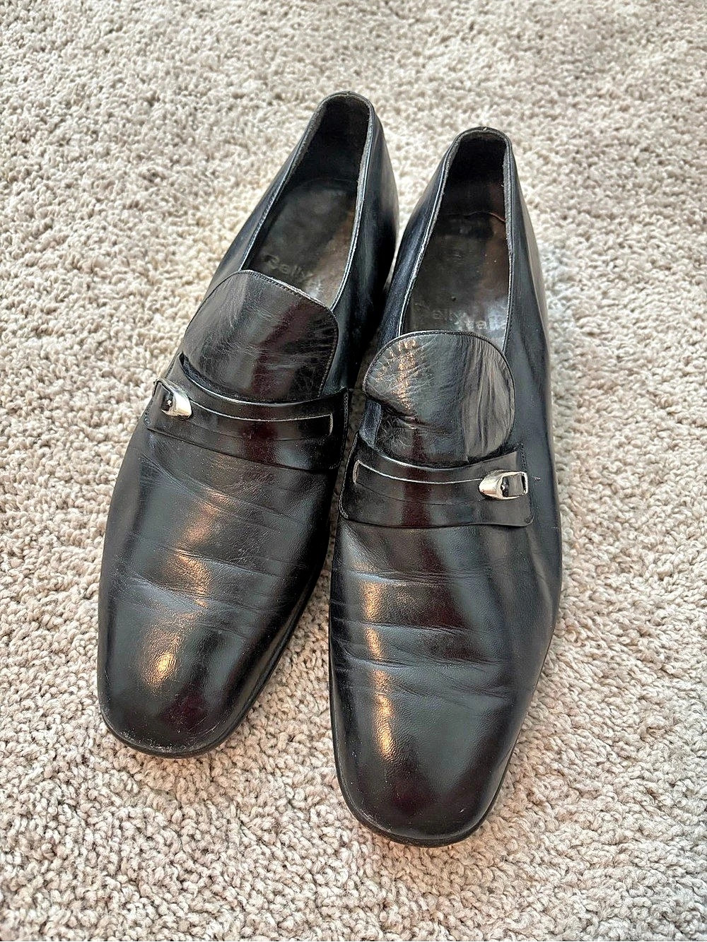 BALLY Talia Men’s Black Leather Vintage Slip On Loafers Buckle Logo 9 1/2